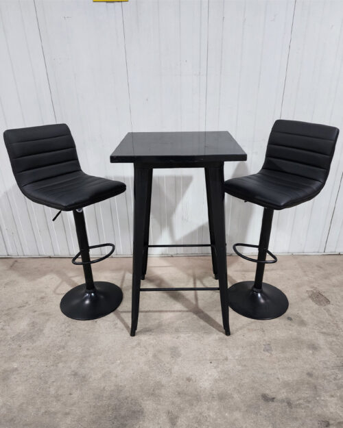 Black Leather Stool and Table Set